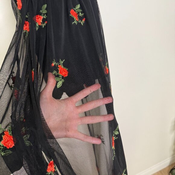 Love Culture | Black Romper with Sheer Rose Embroidered Sheath - S - Picture 5 of 7